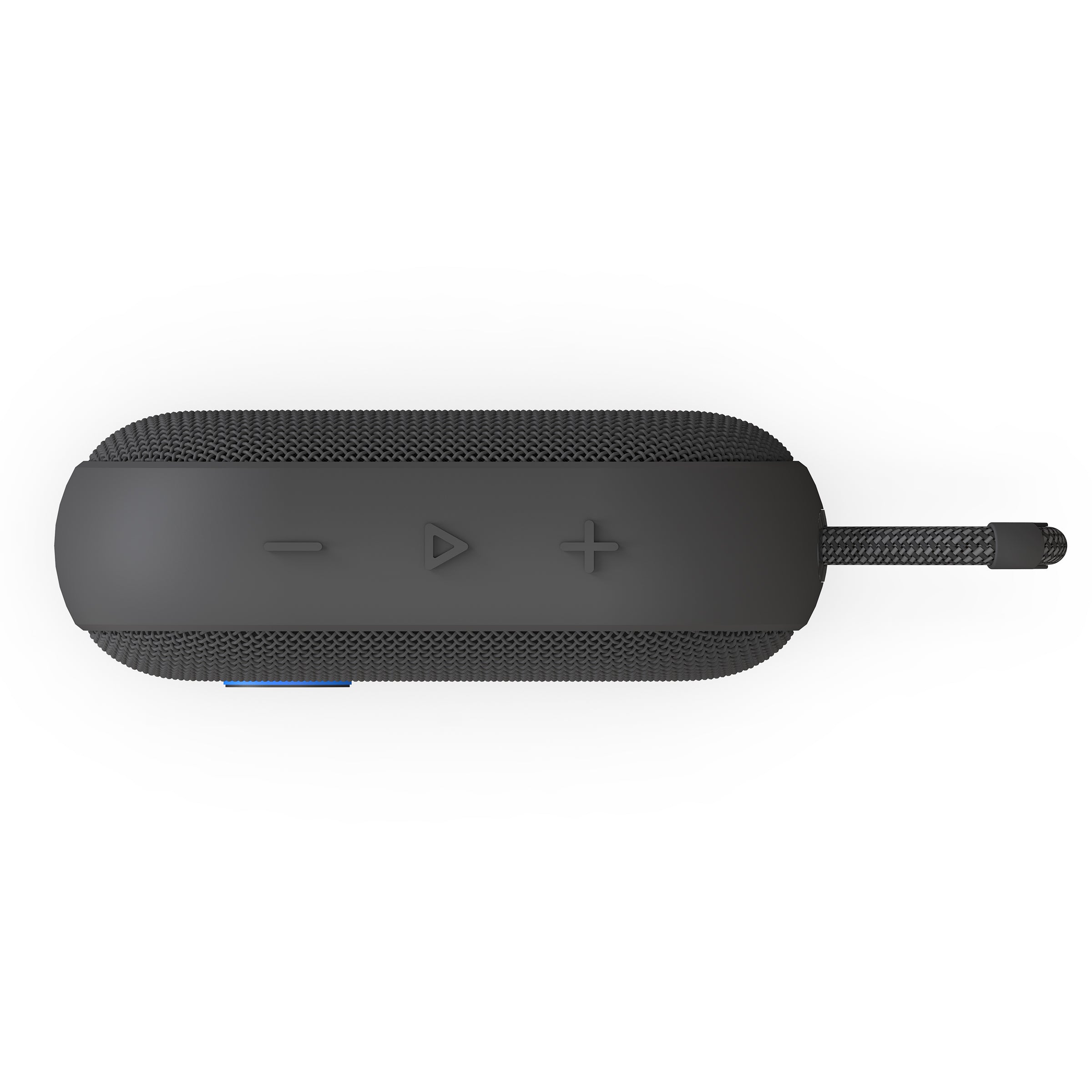 Black portable Bluetooth speaker with control buttons and braided audio cable, by Gemini Sound.