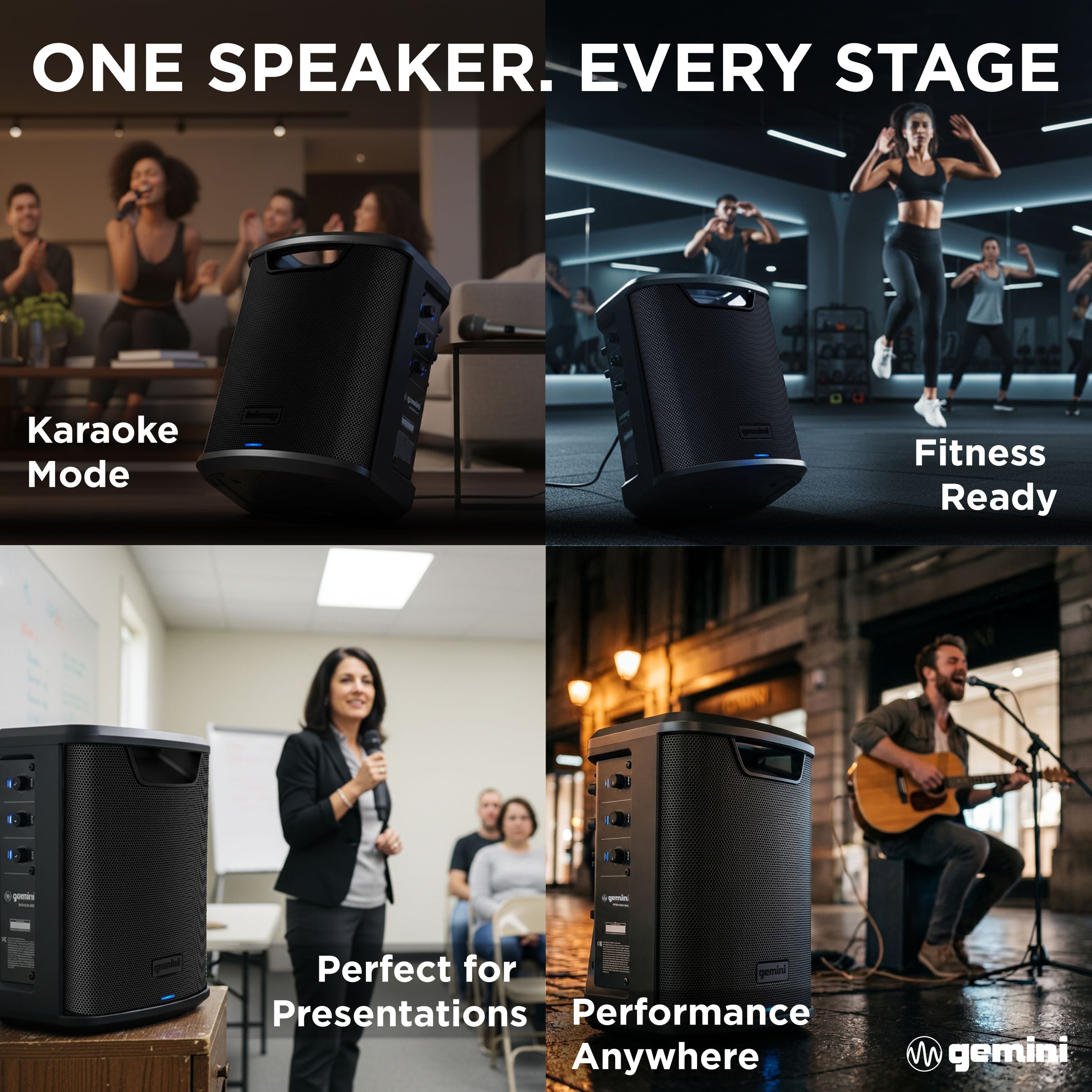 Gemini Sound GPSS-650 MKII portable rechargeable Bluetooth PA speaker — 100W RMS, 6.5" coaxial, 3-channel mixer with reverb