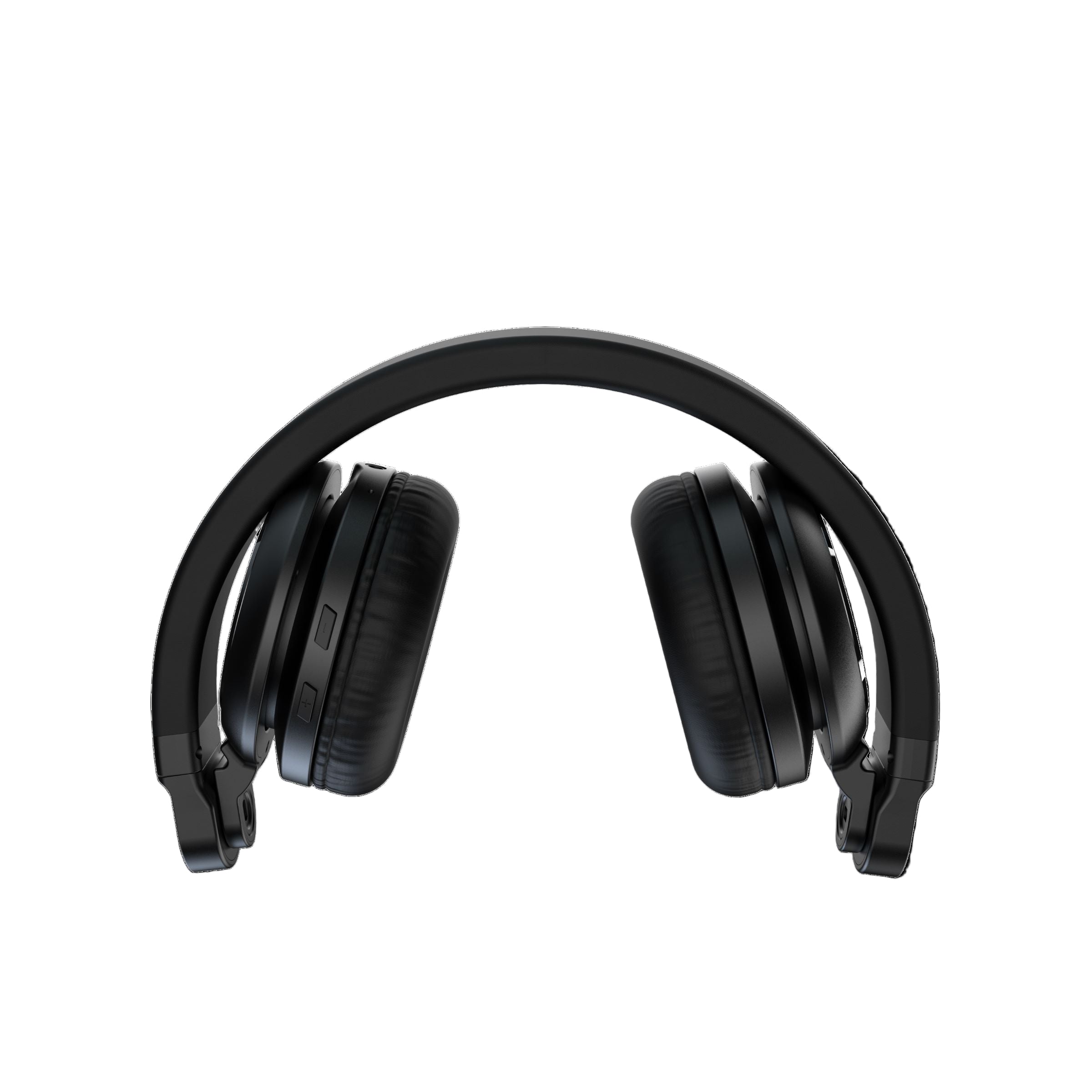 Black headphones on a white background