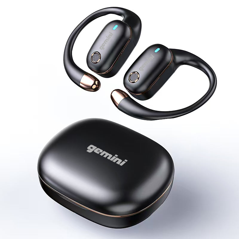 Gemini GEBX-200 Bluetooth 5.4 sport earbuds with secure ear hooks in black