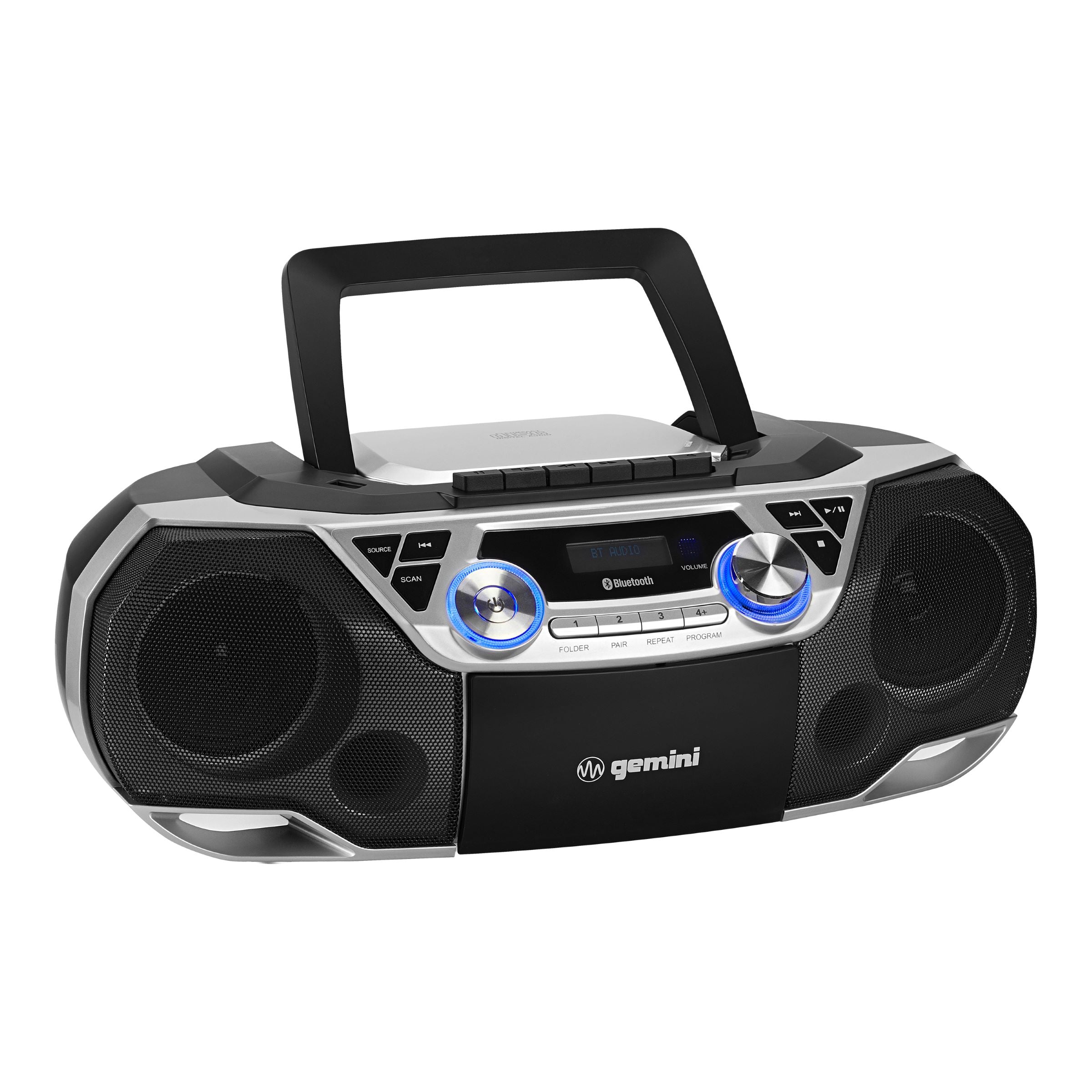 Gemini Sound GSBB-500 portable Bluetooth boombox with CD/cassette player, 50W power, and battery option.