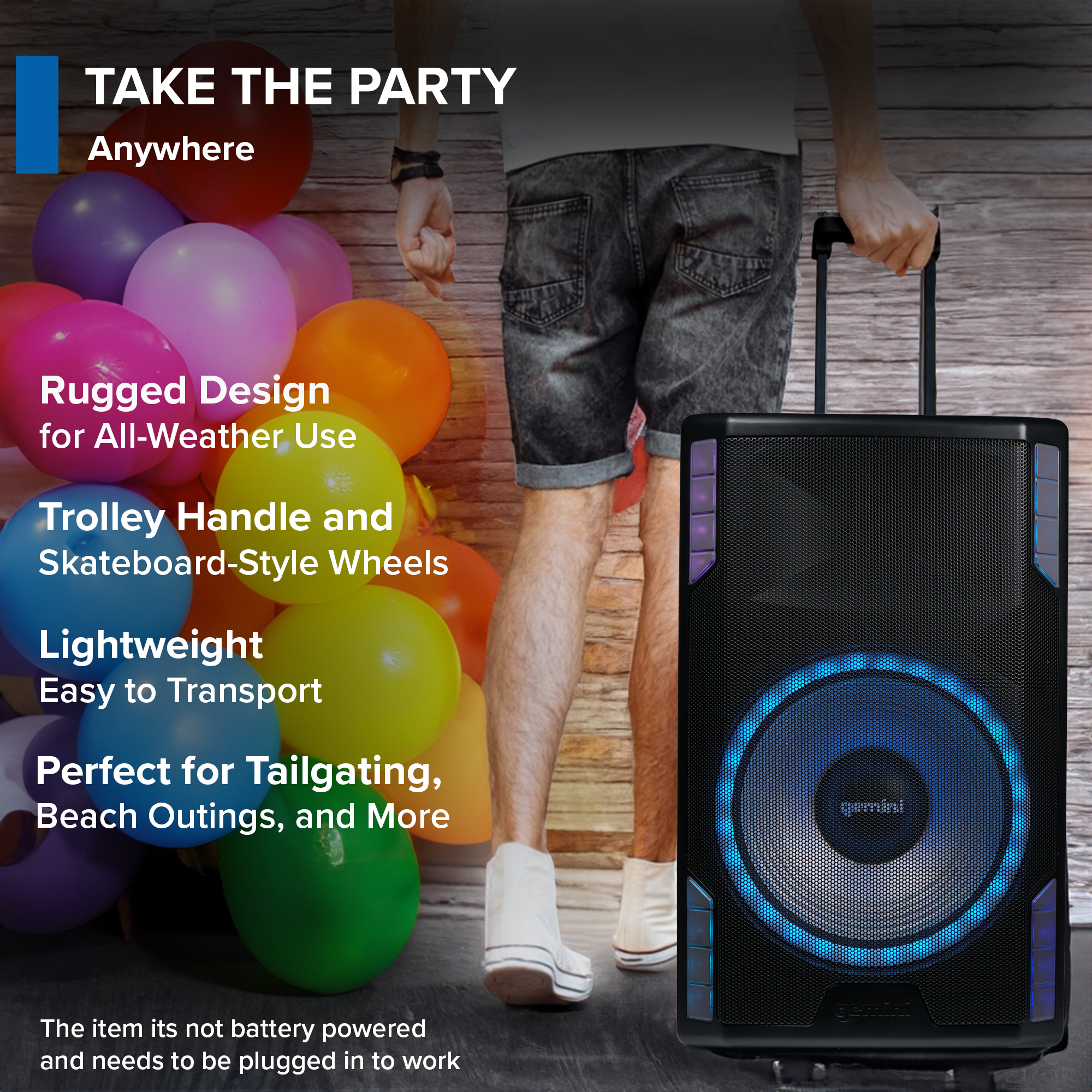 Gemini Sound GSP-L5500PK 15-inch Bluetooth PA speaker with microphone, stand, LED lights, and 3-channel mixer