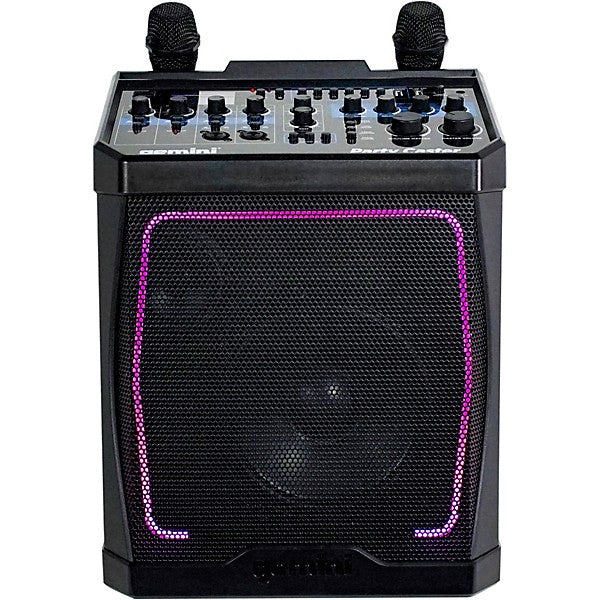 Gemini KP-800PRO portable karaoke system with dual wireless mics, 100W power, and Bluetooth connectivity
