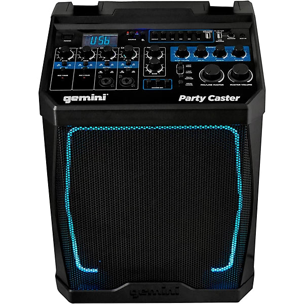Gemini KP-800PRO portable karaoke system with dual wireless mics, 100W power, and Bluetooth connectivity.