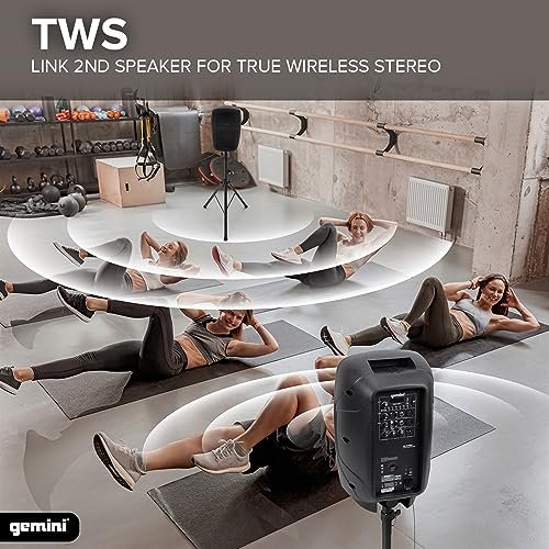 Gemini AS-2110BT 10-inch Bluetooth PA speaker in black with USB/SD ports and 1000W power