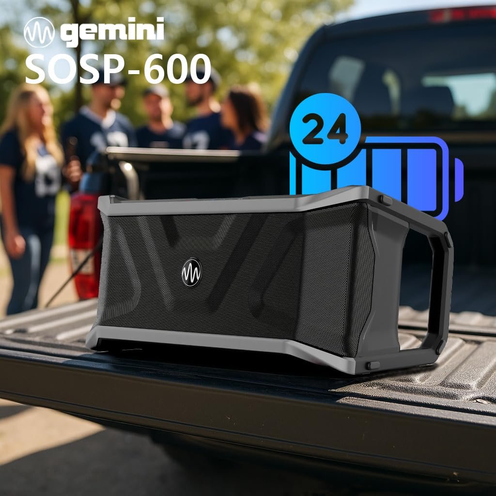 Silver Gemini SOSP-600 floating Bluetooth speaker, 300W, waterproof IP67, with 24hr battery and 270-degree sound