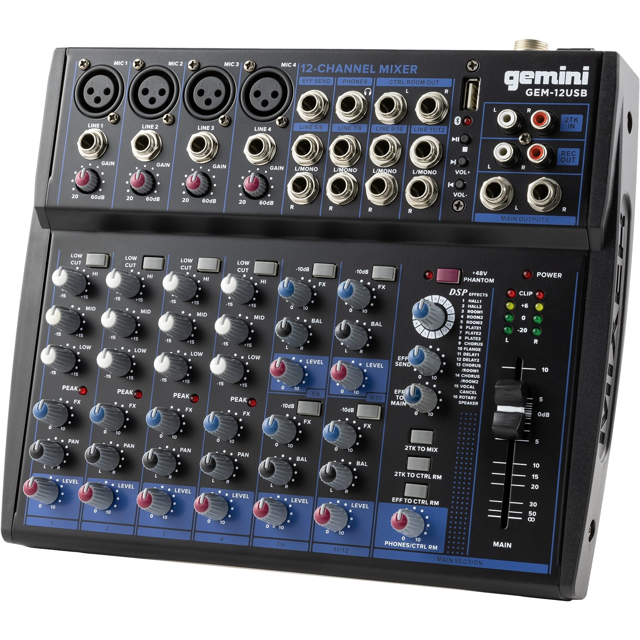 Gemini Sound GEM-12USB 12-channel Bluetooth audio mixer with 3-band EQ and multiple input options