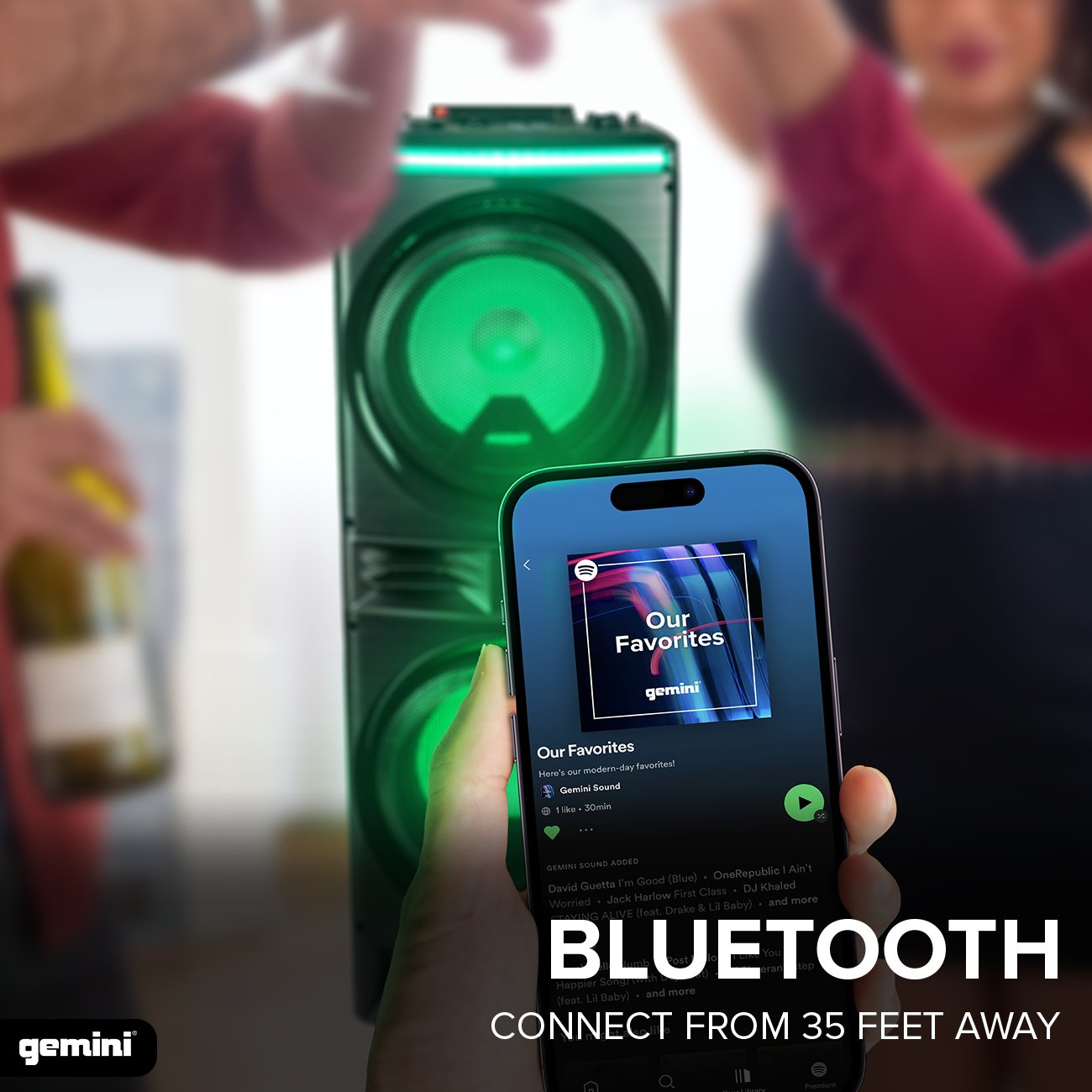 Gemini Sound GPK-1200 portable karaoke speaker with 12-inch woofers, Bluetooth, and LED lights