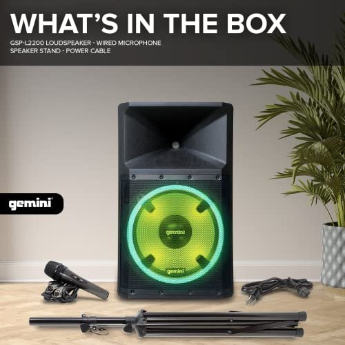 Gemini Sound GSP-L2200PK 15-inch Bluetooth PA speaker with LED lights, 2200W power, and portable design