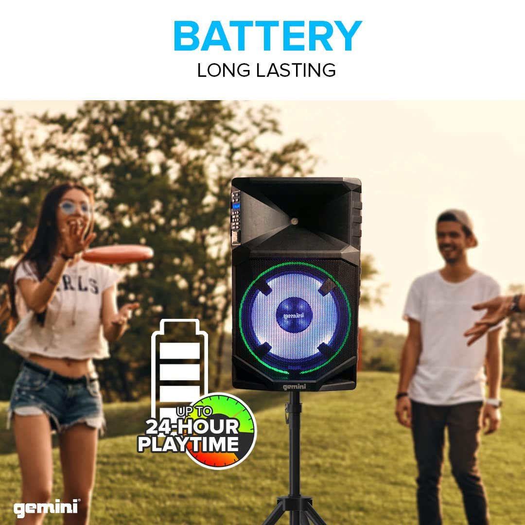 Gemini Sound GSW-T1500PK weatherproof 1500W Bluetooth PA speaker with stand and 15-inch bass-boost speaker