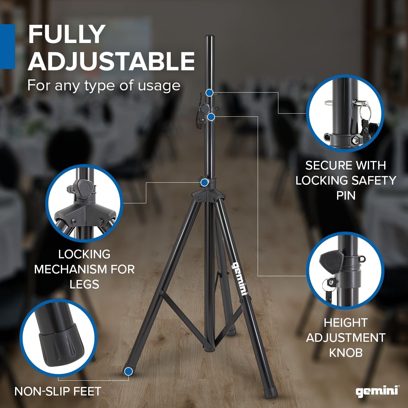 ST-04 Professional Stainless Steel Speaker Stand - 200lb Capacity