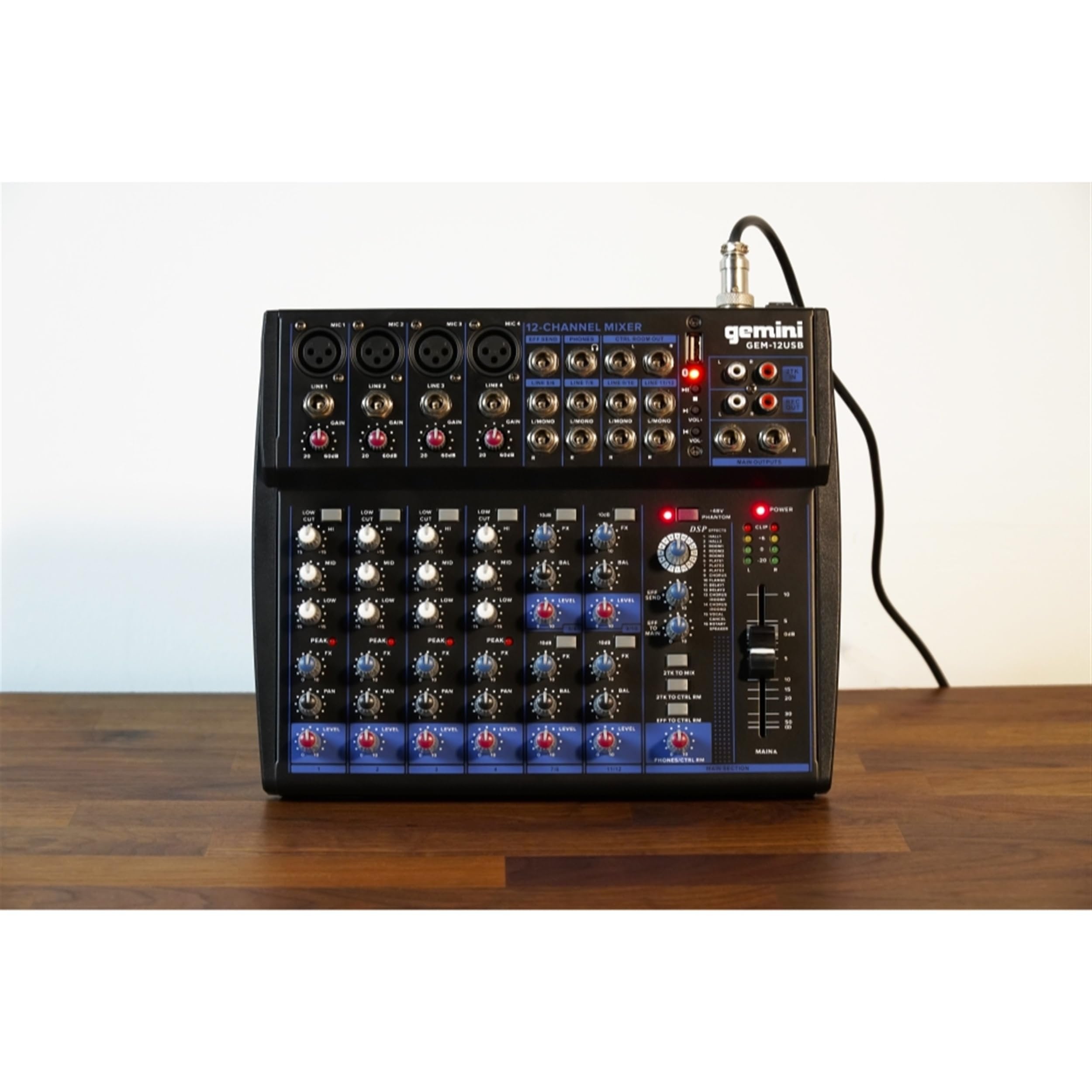 Gemini Sound GEM-12USB 12-channel Bluetooth audio mixer with 3-band EQ controls and multiple input options