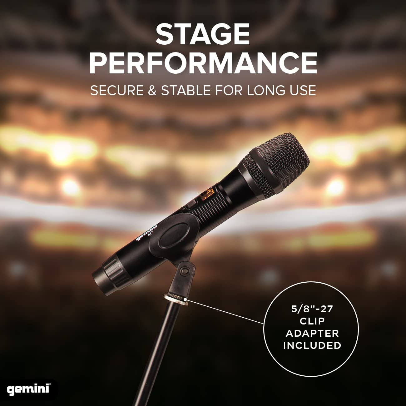 Gemini Sound MBST-01 adjustable height microphone stand in black, designed for durability and compatibility with boom stands