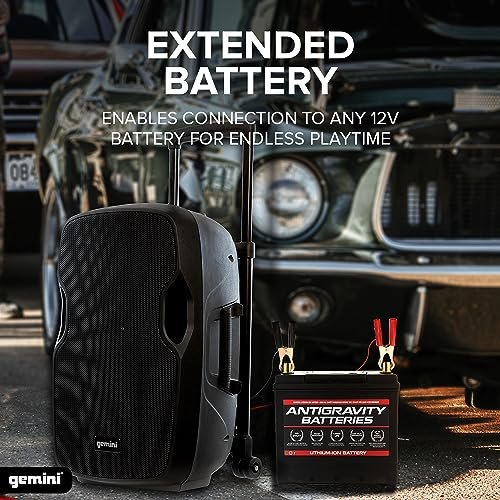 Gemini AS-15TOGO 15-inch portable Bluetooth speaker with wheels, battery-powered, in black design