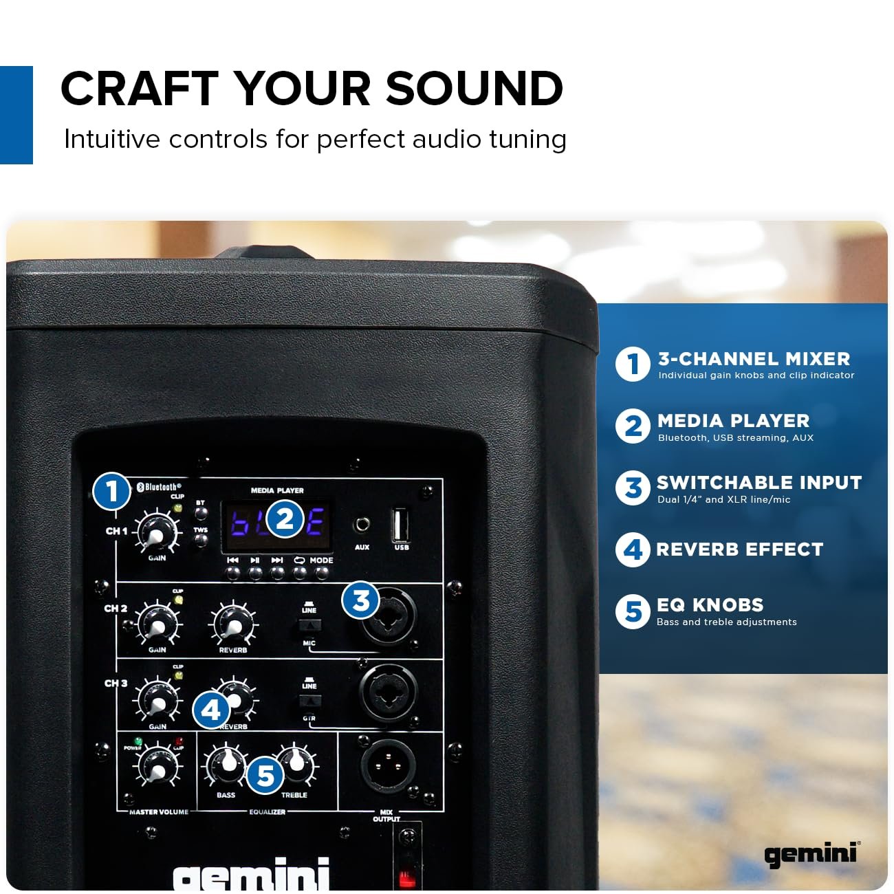 Gemini Sound WPX-2000TOGO portable PA speaker with 1000W power, 8-inch subwoofer, and battery for 8-hour use
