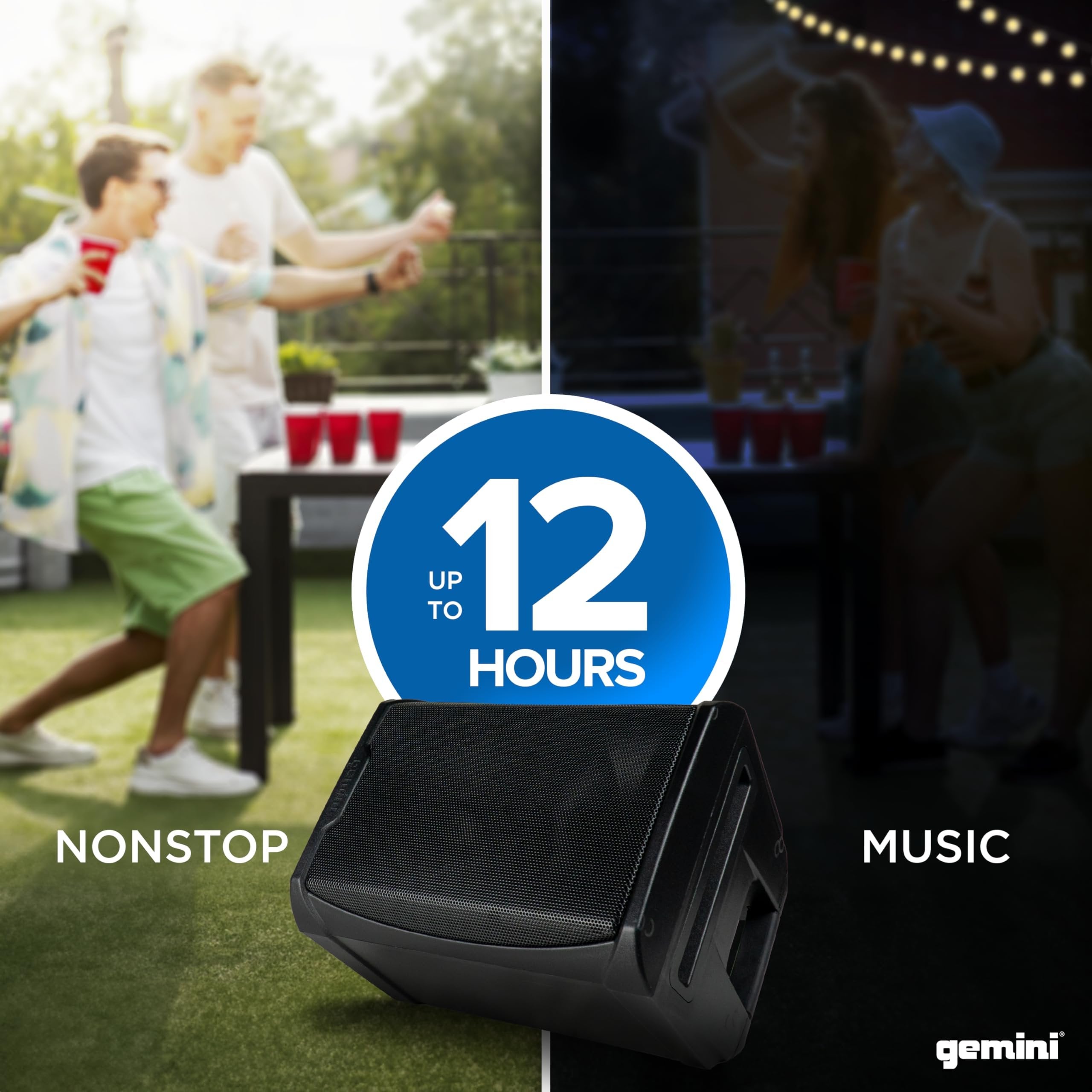 Gemini Sound GPSS-650 Portable 200W Bluetooth PA Speaker with 12-hour battery, black design