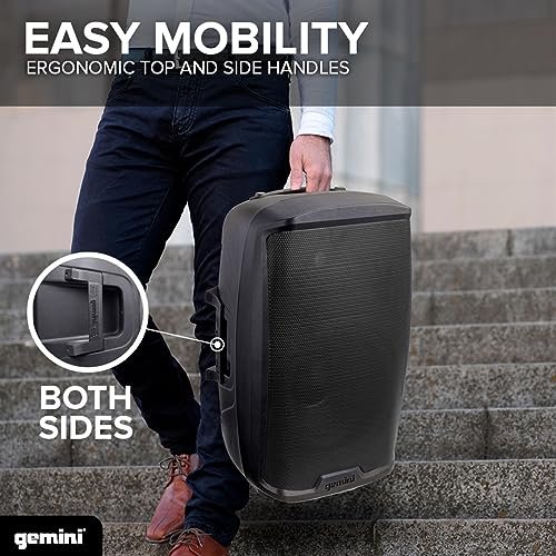 Gemini 15-inch Bluetooth PA speaker with stand, 2000W power, and durable ABS cabinet in black