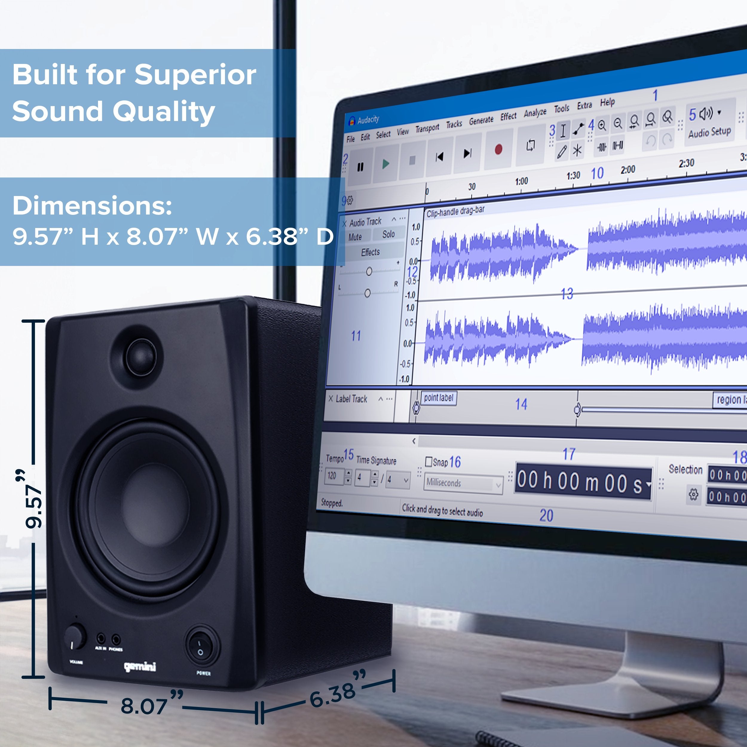 Gemini SMX-5BT 5-inch Bluetooth studio monitor speakers in black with 200W power