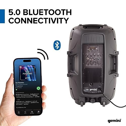 Gemini Sound PA-SYS15 Dual Speaker PA System with black cabinets and integrated handles, ideal for outdoor events
