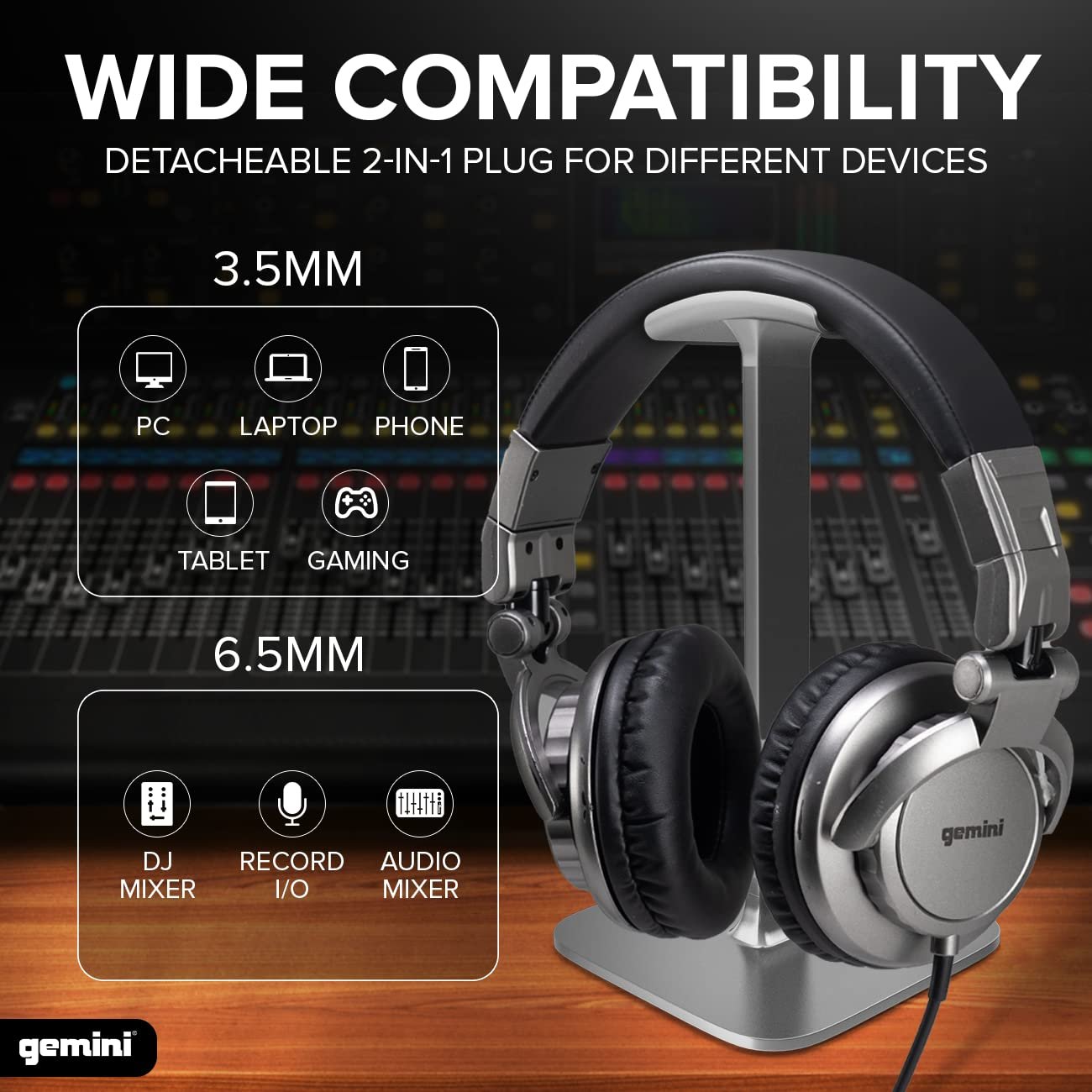 Gemini DJX-500 professional DJ headphones with soft ear pads and adjustable headband in black