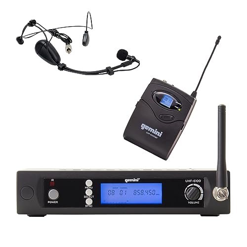 Gemini Sound UHF-6100HL lightweight wireless headset microphone system with adjustable headband and 240ft range