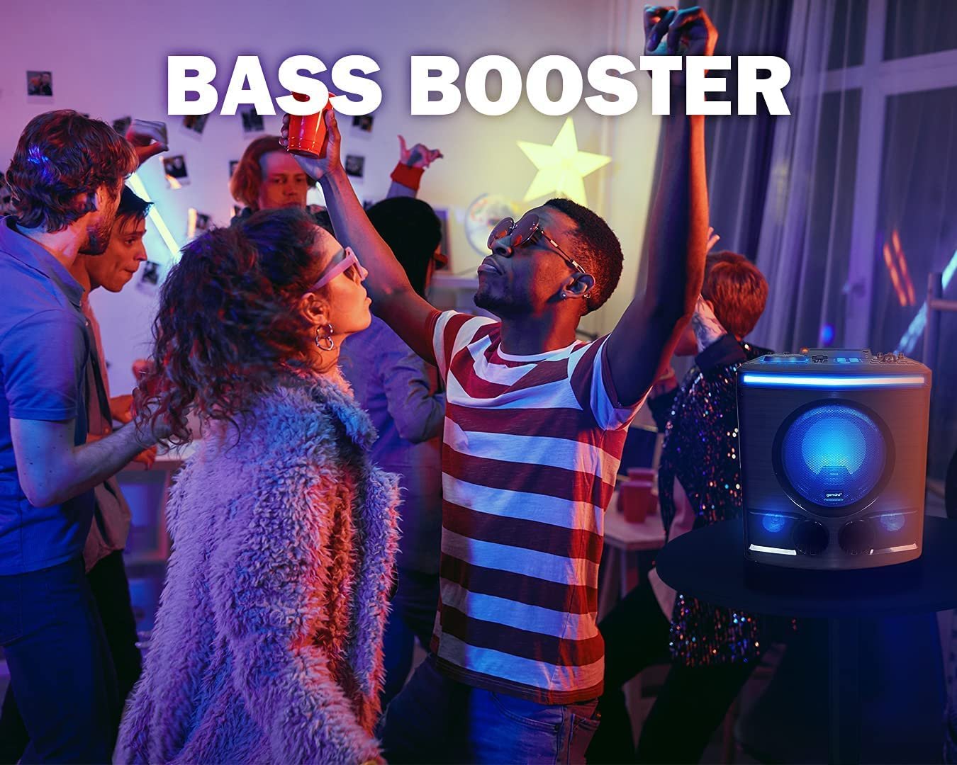 Gemini Sound GPK-800 Bluetooth karaoke speaker system with 2400W power and LED lights, featuring an 8-inch woofer.