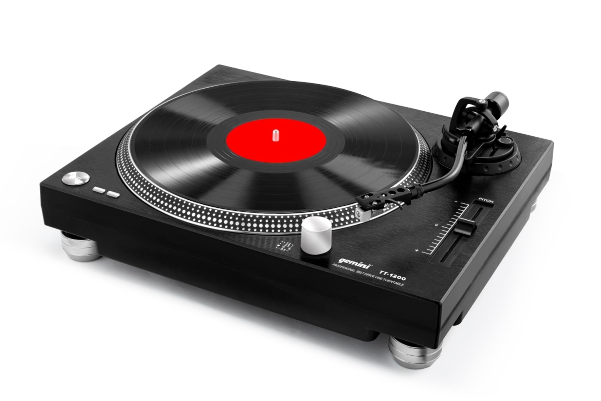 Gemini TT-1200 professional belt drive turntable with aluminum platter, anti-skate feature, and Audio-Technica stylus