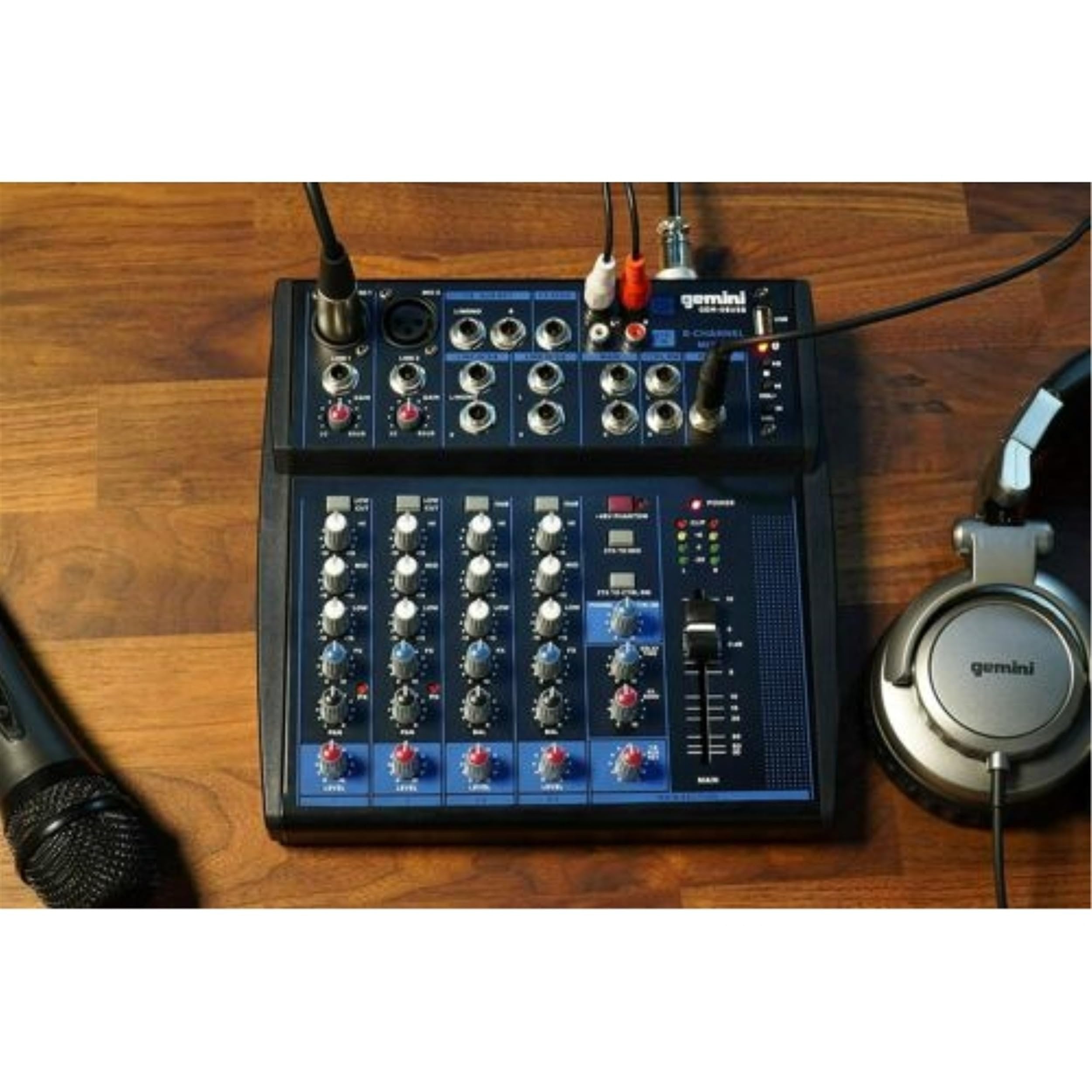 Gemini Sound GEM-08USB 8-channel Bluetooth audio mixer with multiple input knobs and LED indicators