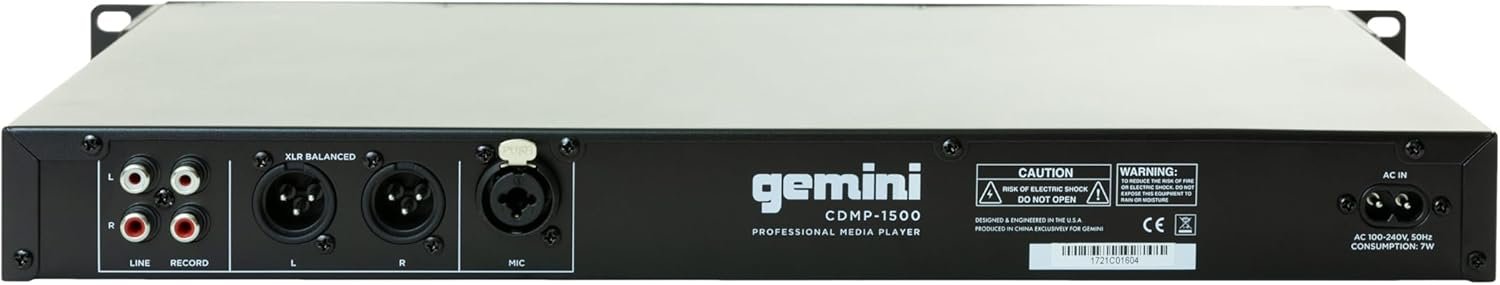 Gemini CDMP-1500 professional DJ CD media player with anti-shock feature and sleek black design