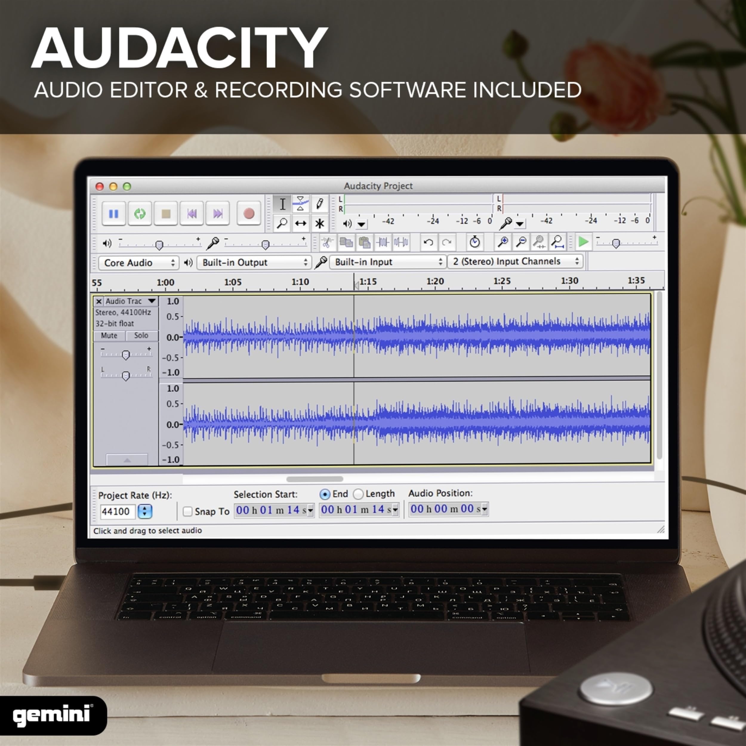 Gemini TT-1200 Professional Belt Drive Turntable USB Aluminum