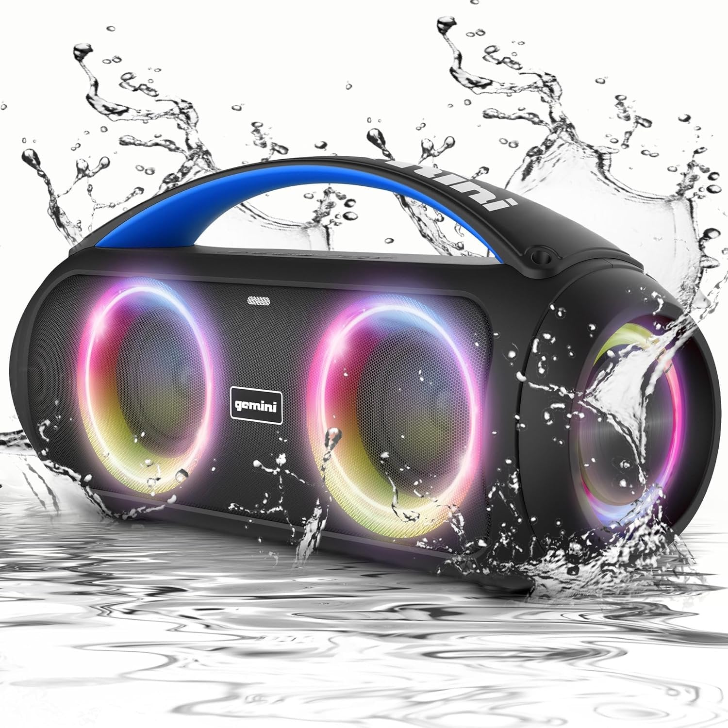 Gemini Sound GGO-230L waterproof Bluetooth speaker in black, IPX5 rated, portable design for outdoor use