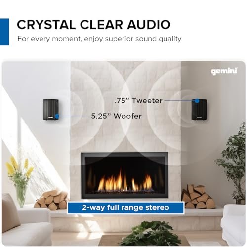 Black Gemini Sound waterproof outdoor Bluetooth speakers with 5.25-inch woofer and 0.75-inch tweeter, adjustable mounting