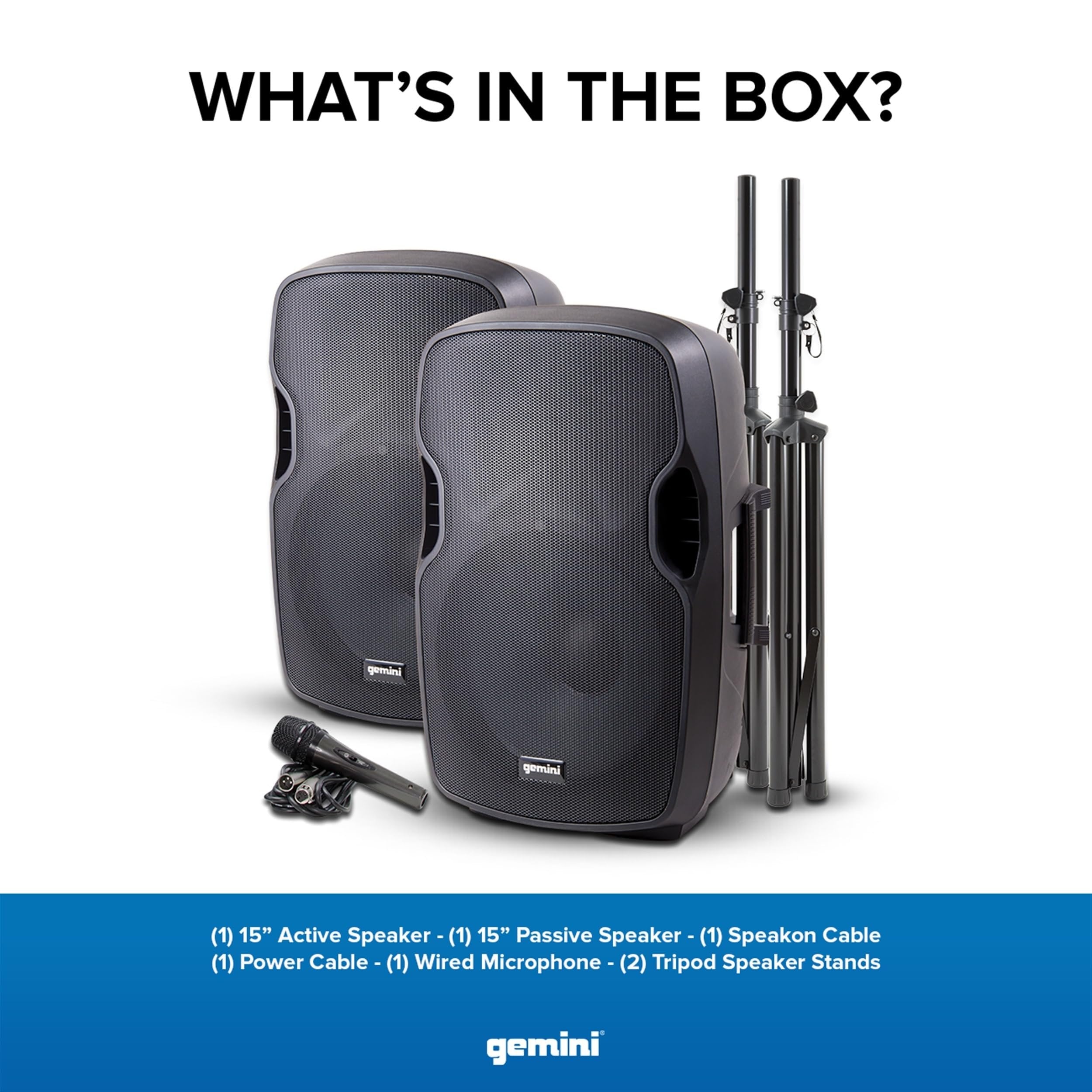 Gemini Sound PA-SYS15 portable dual speaker system, 2000W, Bluetooth, black with active speaker design