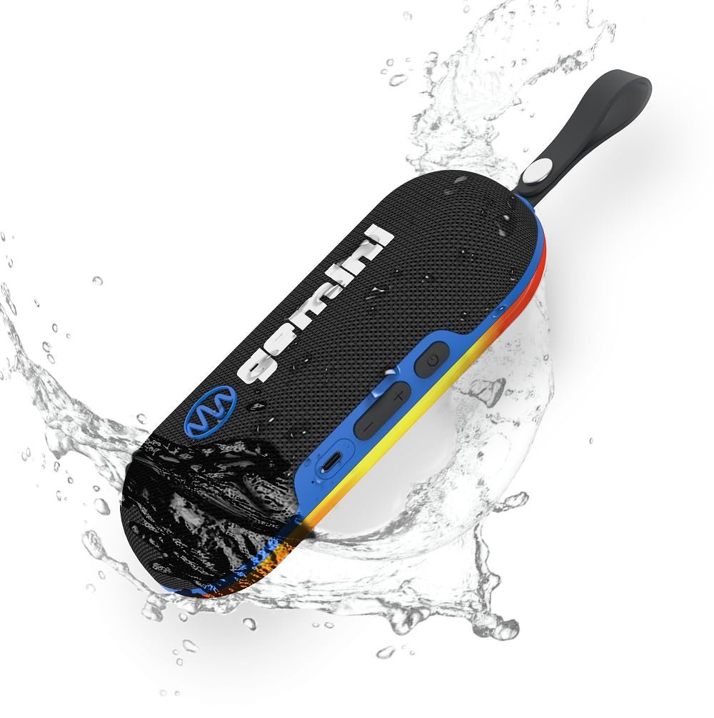 Portable IPX6 Bluetooth speaker with LED lights, magnetic base, and 12-hour battery by Gemini Sound