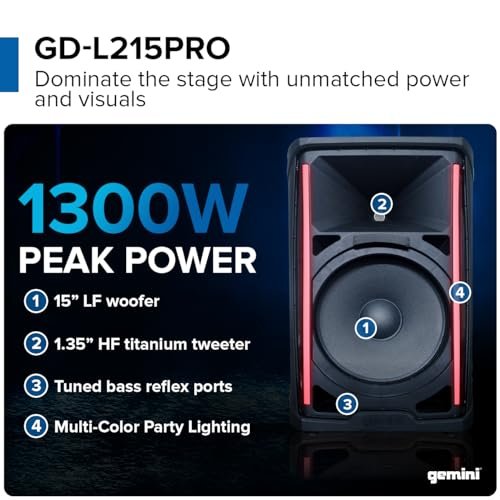 GD-L215PRO Professional Bluetooth PA Speaker 1300W LED Lights 15"