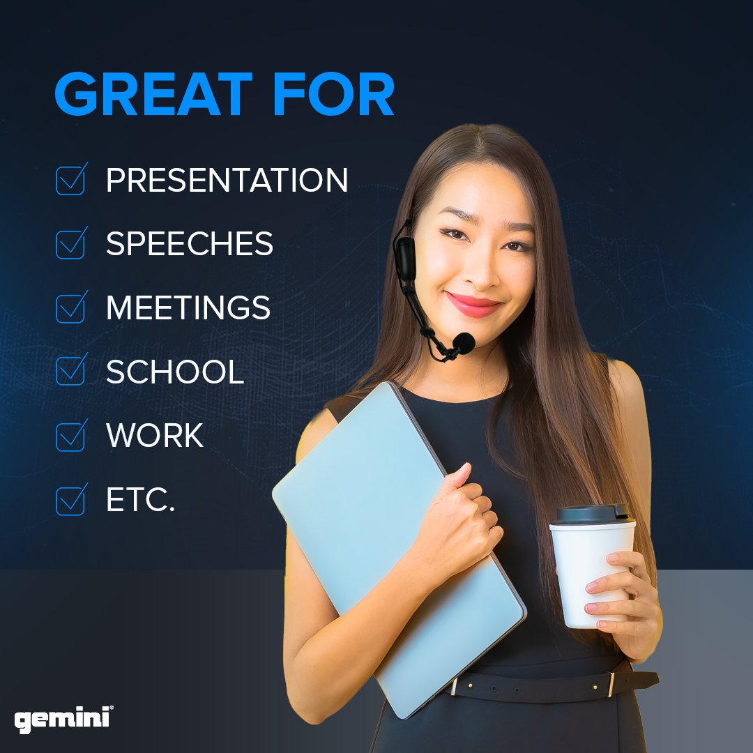 Gemini UHF-01HL wireless microphone system with multi-frequency options, sleek black design, ideal for conferences and churc