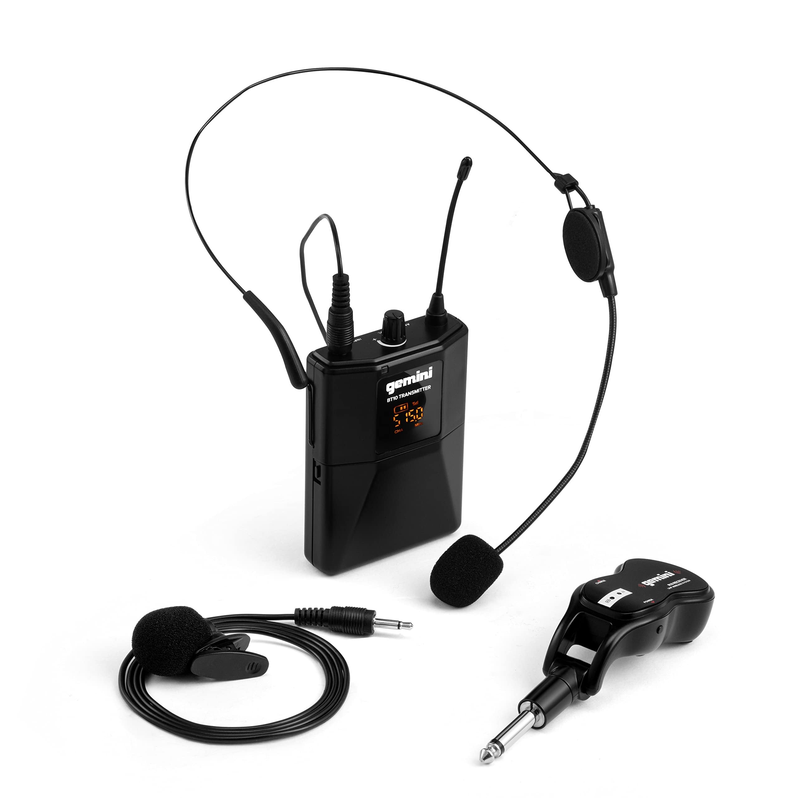 Gemini GMU-HSL100 UHF wireless microphone system with dual bodypack mics and 50-meter range
