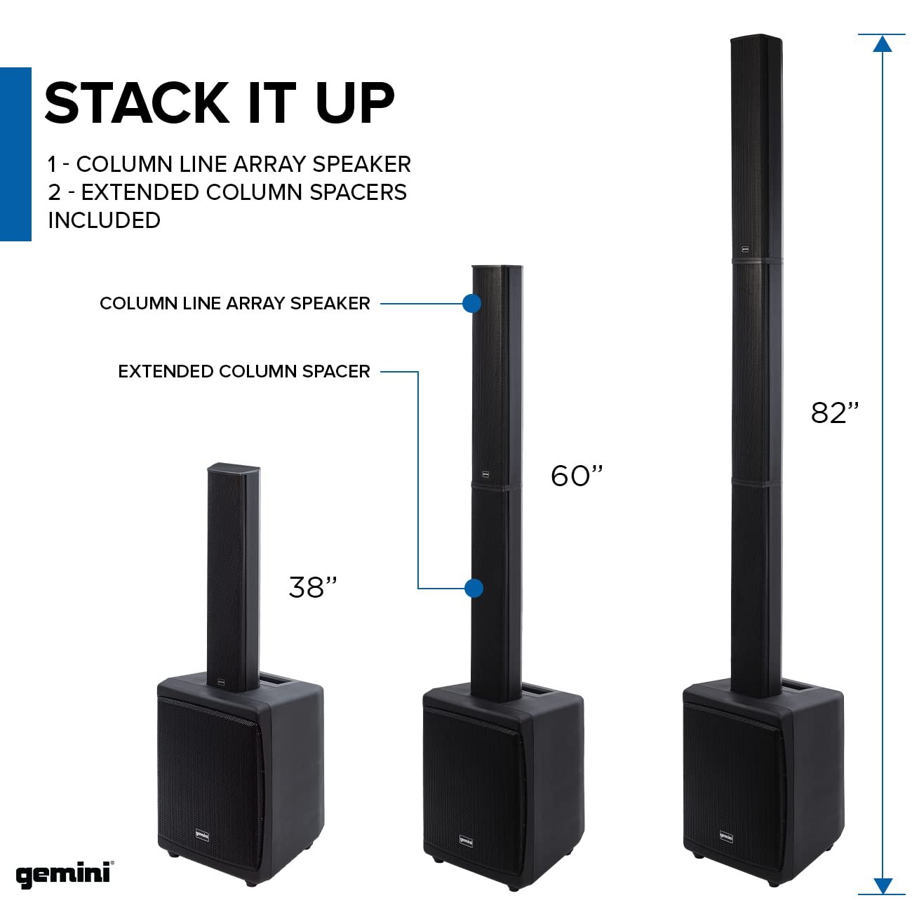 Gemini Sound WRX-900TOGO lightweight rechargeable line array speaker system with 4-channel mixer and battery-powered design