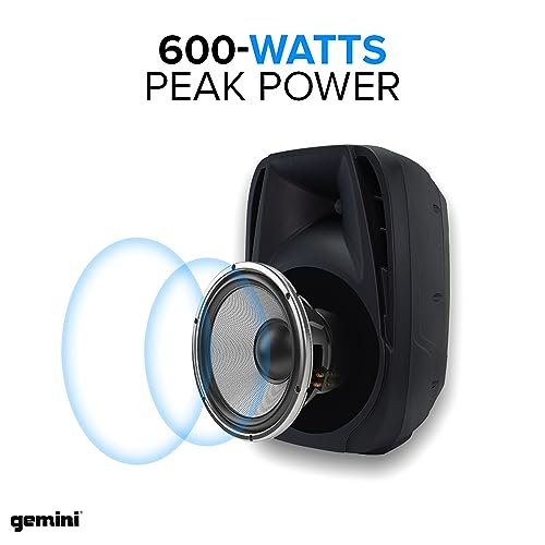 Gemini Sound 150W portable PA system with dual 10-inch speakers in a sleek black finish