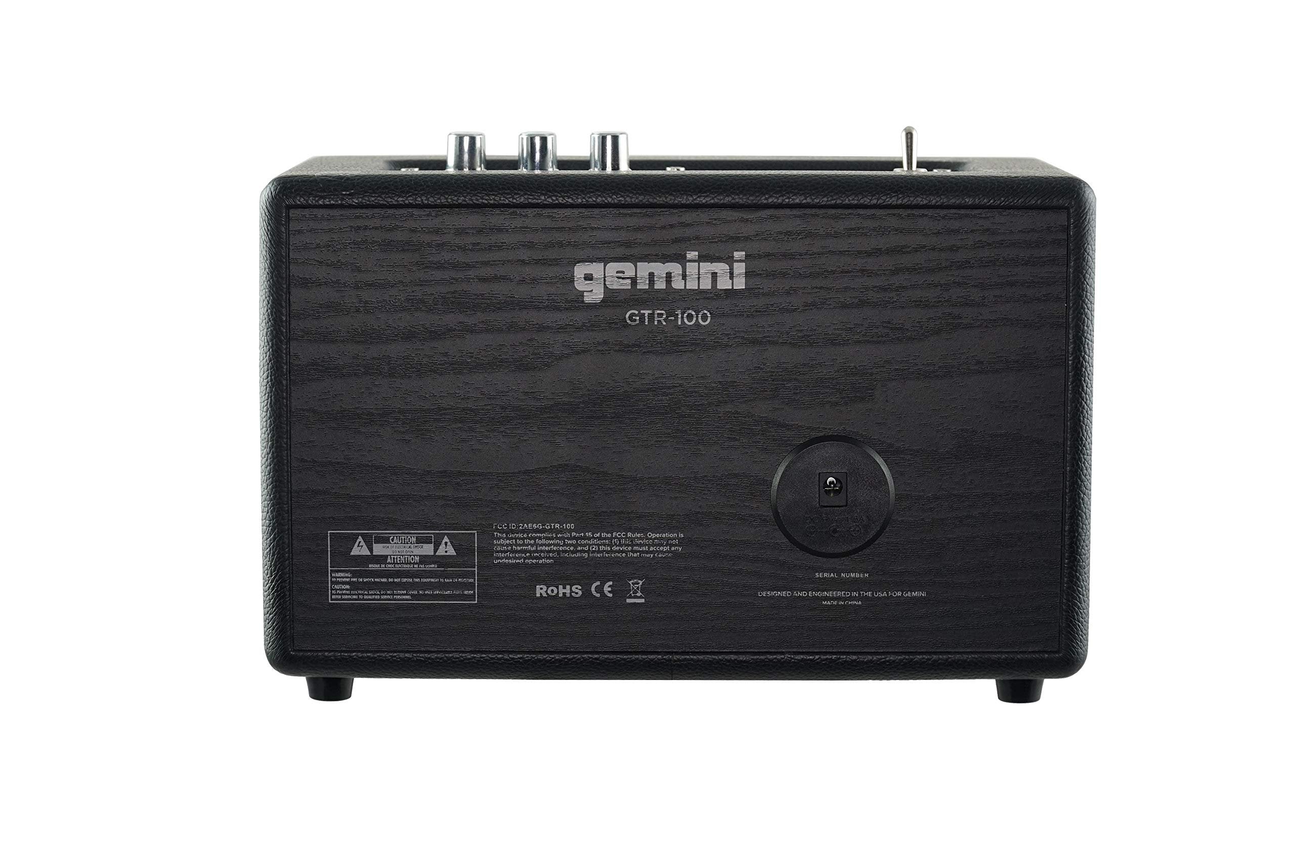Gemini Sound GTR-100 Vintage Bluetooth Speaker in wood finish with analog controls and Bluetooth connectivity