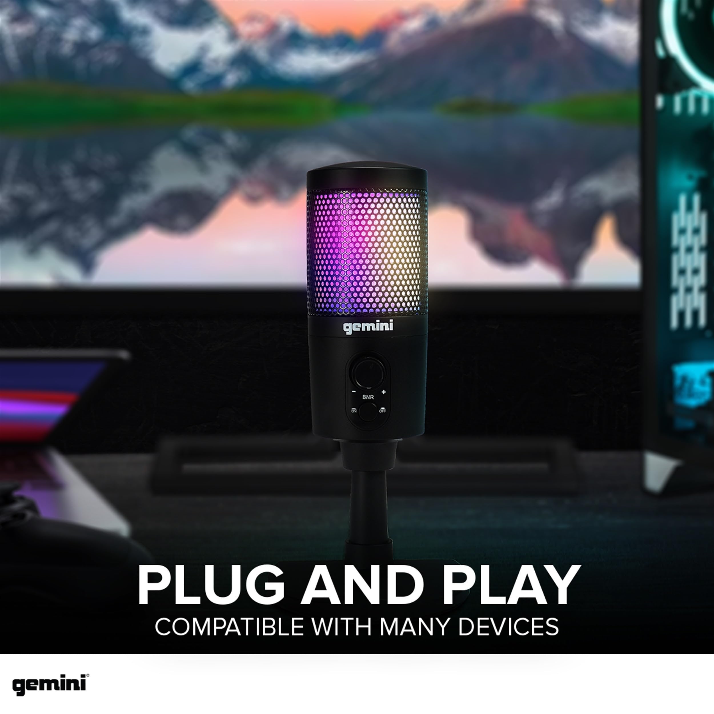 Gemini GSM-100 USB gaming microphone in black with cardioid pickup for crystal clear audio recording