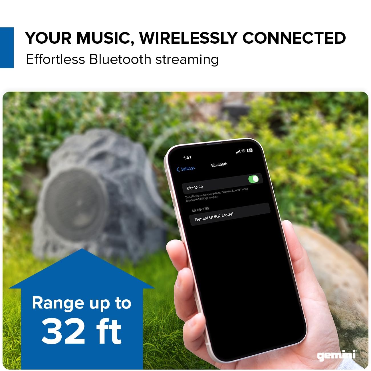 Waterproof Rock Speakers - 40W Bluetooth Outdoor Patio Sound System