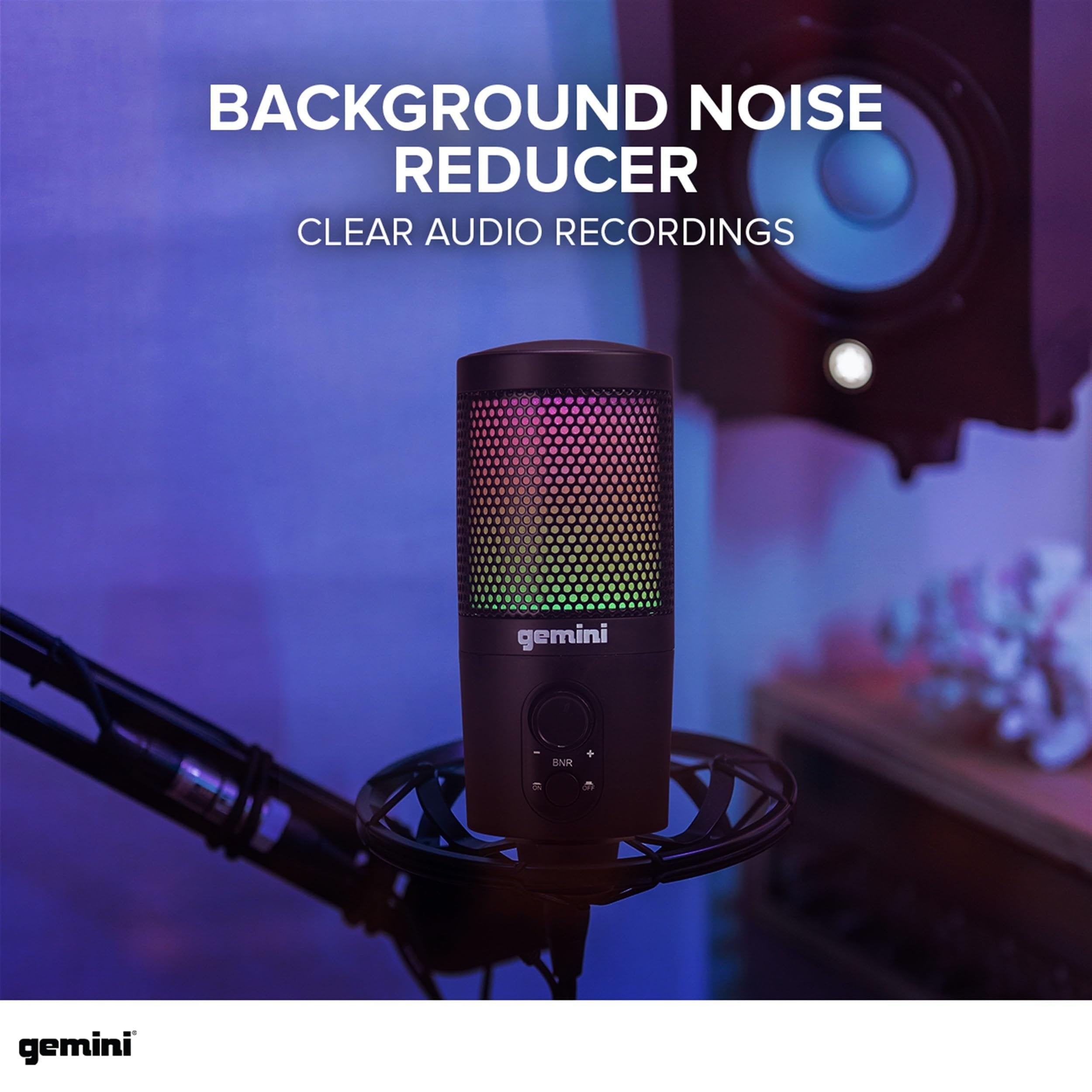 Gemini GSM-100 USB gaming microphone in black with cardioid pickup for clear audio recording