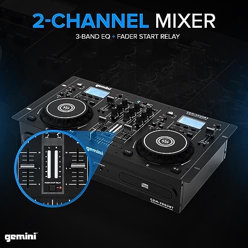 Gemini Sound CDM-4000BT dual CD USB DJ player with Bluetooth streaming, featuring a sleek black design.