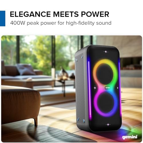 Gemini Sound GRV-2650L Bluetooth party speaker in black with dual 400W output and vibrant LED lights