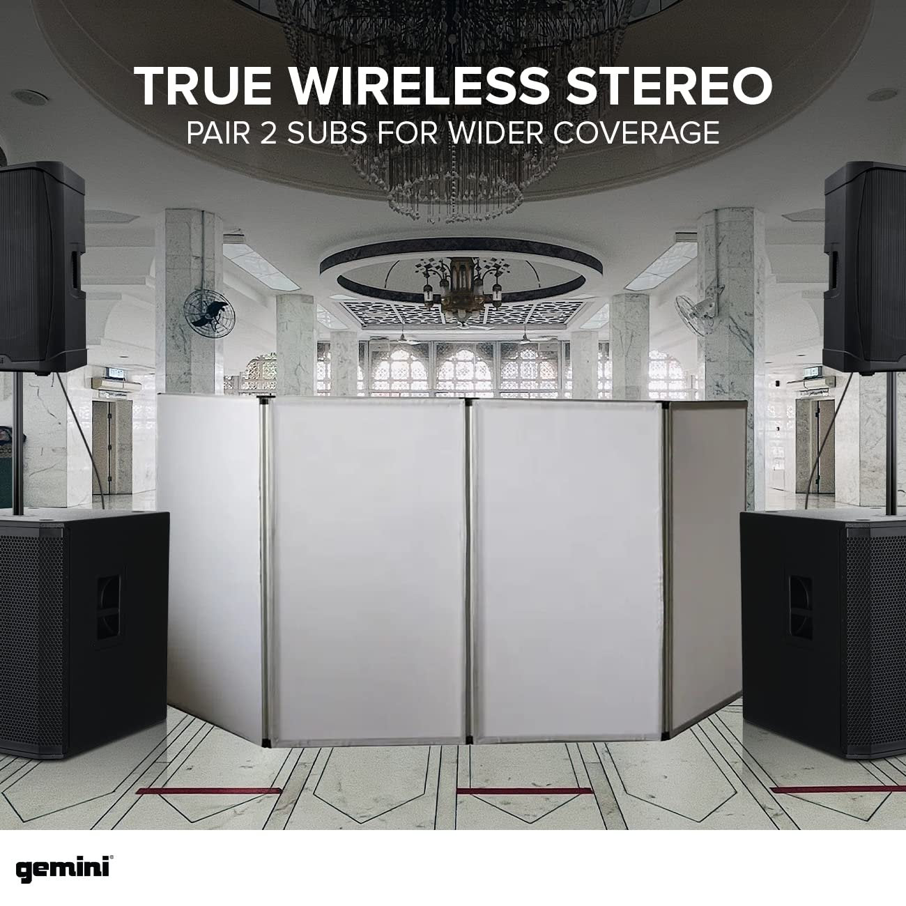 Gemini ZRX-S18BT 18-inch black Bluetooth subwoofer with 2400W peak power and 600W RMS for DJs