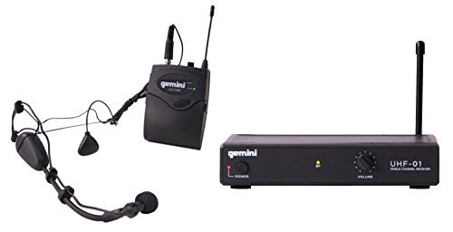 Gemini UHF-01HL wireless microphone system with multi-frequency options, sleek black design for clear audio