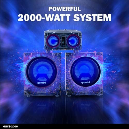 Gemini Sound GSYS-2000 2000W dual 8-inch stereo system with LED lighting and Bluetooth connectivity