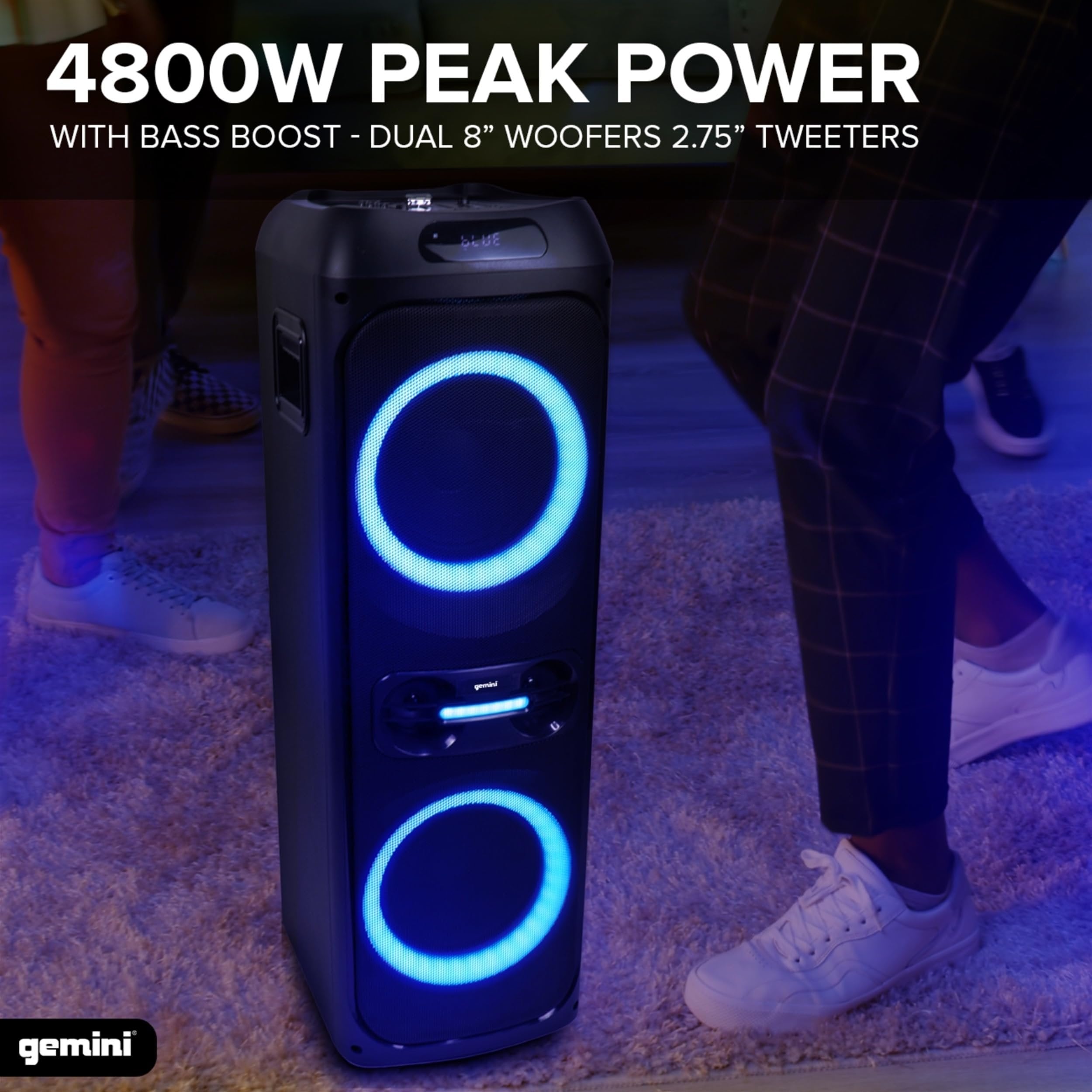 Gemini Sound GHK-2800 Portable Bluetooth speaker with RGB LED lights and powerful 4800W output