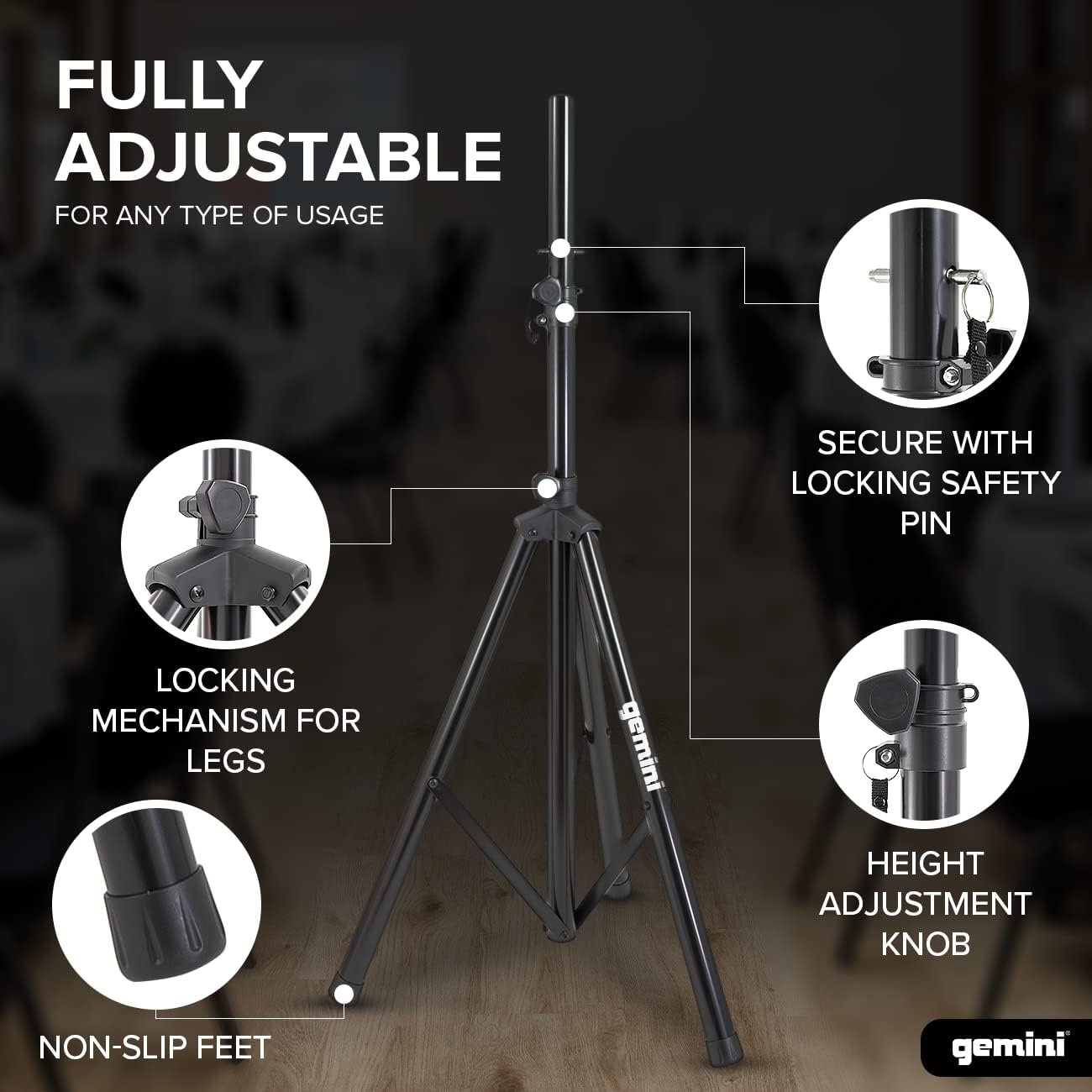 ST-04 Tripod Speaker Stands 2-Pack - Stainless Steel 200lb Capacity